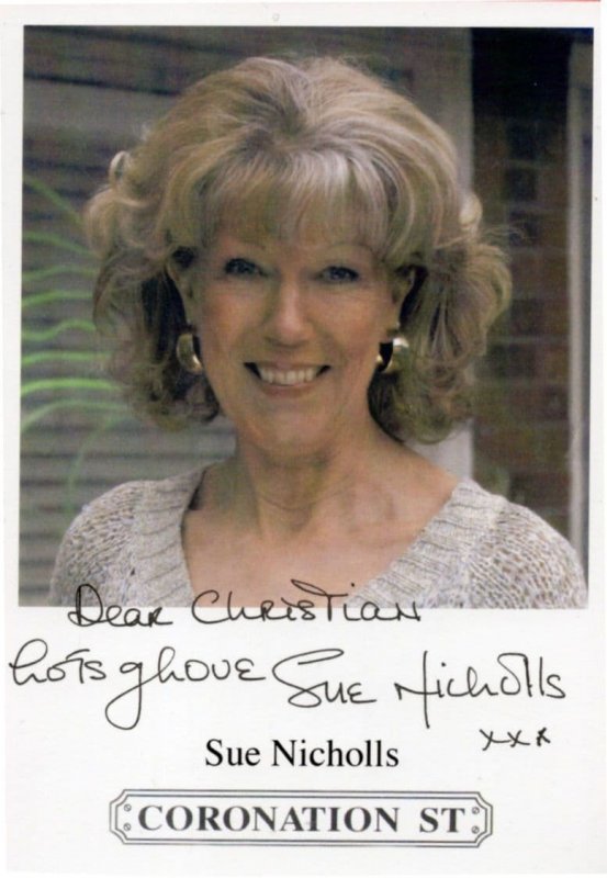 Sue Nicholls Coronation Street Hand Signed Cast Card Photo