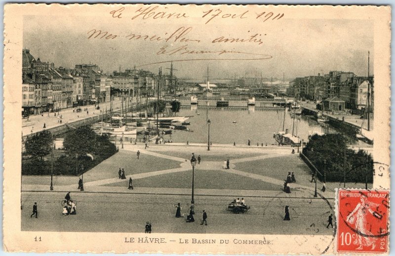c1910s Le Havre, France Commerce Basin Harbor Ships Boats Promenade Street A355