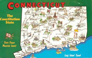 USA Connecticut The Constitution State Map Postcard 01.62