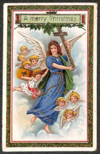 A MERRY CHRISTMAS HOLIDAY ANGEL GEL COATED POSTCARD 1921 PD