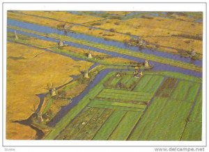 Aerial View of windmills, Kinderkijk, South Holland, Netherlands, 50-70s