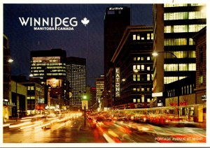 Canada Winnipeg Portage Avenue At Night