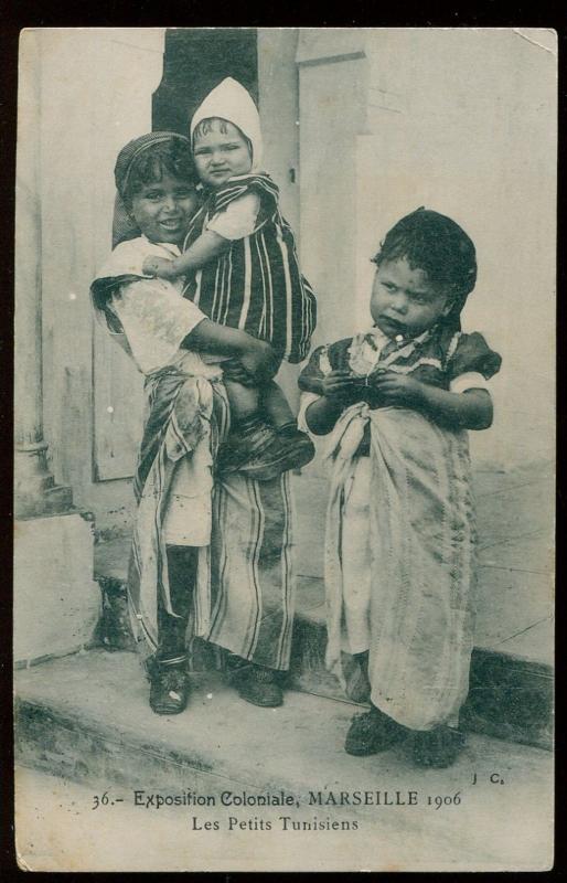 1906 Colonial Exposition Marseilles Photo Postcard Tunisian Children B4025