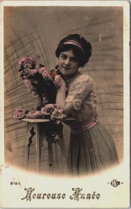 Beautiful Women With Flowers Vintage RPPC C147