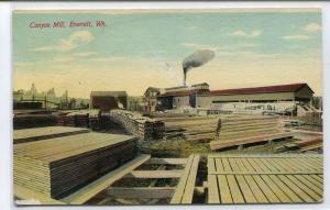 Canyon Saw Mill Lumber Logging Everett Washington 1910 postcard