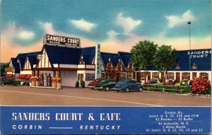 Linen Postcard Sander's Court Motel & Cafe U.S. 25 in Corbin, Kentucky