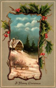 Christmas With Winter Scene and Holly 1908