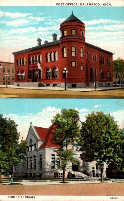 Michigan Kalamazoo Post Office and Public Library 1931 Curteich