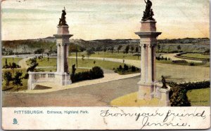 Vtg Pittsburgh Pennsylvania PA Entrance Highland Park 1907 Raphael Tuck Postcard