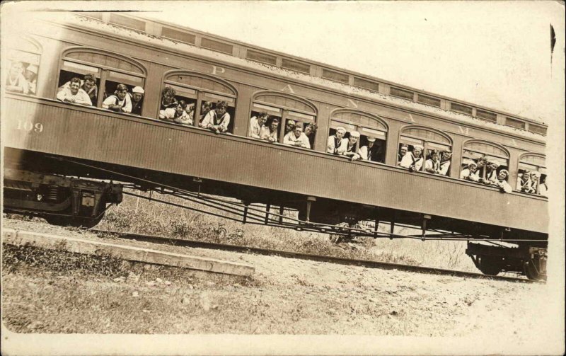 US Sailors Aboard PANAMA RR Train Car c1910 Real Photo Postcard