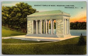 Providence Rhode Island~Benedict Temple Of Music @ Park~Vintage Linen Postcard