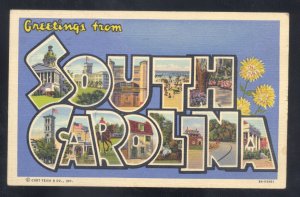 GREETINGS FROM SOUTH CAROLINA VINTAGE LARGE LETTER LINEN POSTCARD