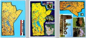 3 Postcards MANITOBA, CANADA ~ Illustrated Maps 4x6 Cartographs