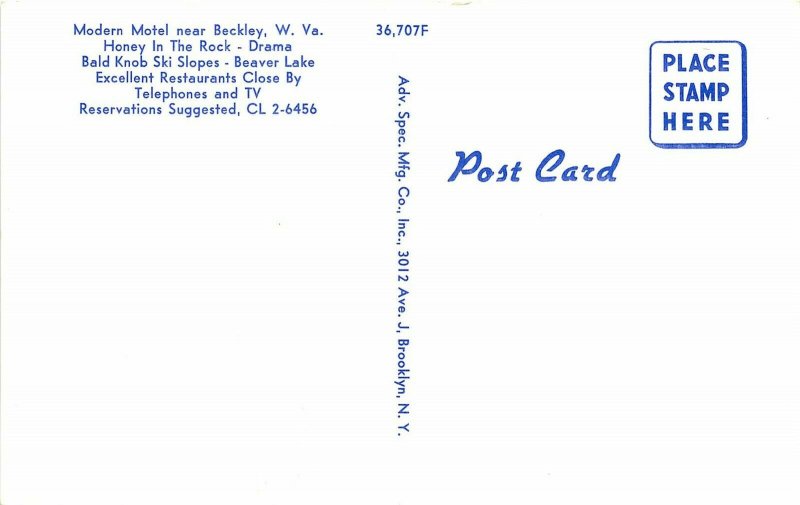 Beckley West Virginia 1950s Postcard Modern Motel