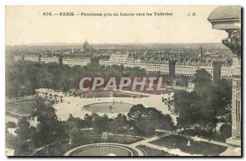 Old Postcard Paris Panorama taken from the Louvre to the Tuileries