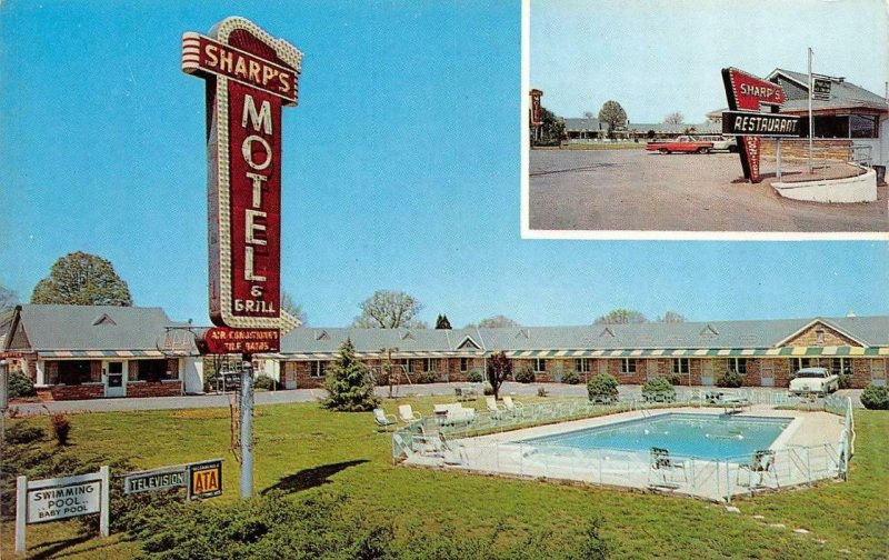 KNOXVILLE, TN Tennessee SHARP'S MOTEL~RESTAURANT Pool~50s Cars ROADSIDE Postcard