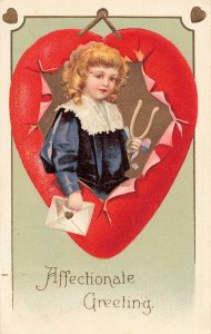 c1910 Fab Child Wishbone Gold Heart Embossed Germany Valentines Day P375 