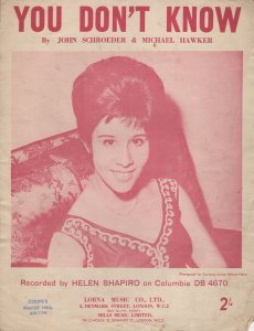 You Don't Know Helen Shapiro Rare Vintage Sheet Music