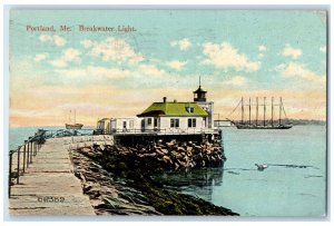 1914 Landing View Breakwater Light Portland Maine ME Antique Posted Postcard