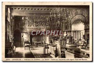 Old Postcard Josselin Interior of Chateau Le Salon table on which was signed ...