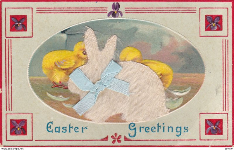 EASTER, 00-10s; Greetings, Attached fur rabbit