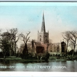 c1910s Stratford-on-Avon England Holy Trinity Church Spire River Reflection A354