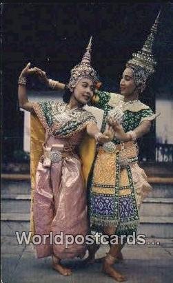 Siamese Court Dancers Bangkok Thailand Writing on back 