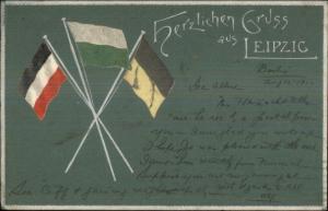 Gruss Aus Leipzig Germany Flags - OPF c1910 Postcard