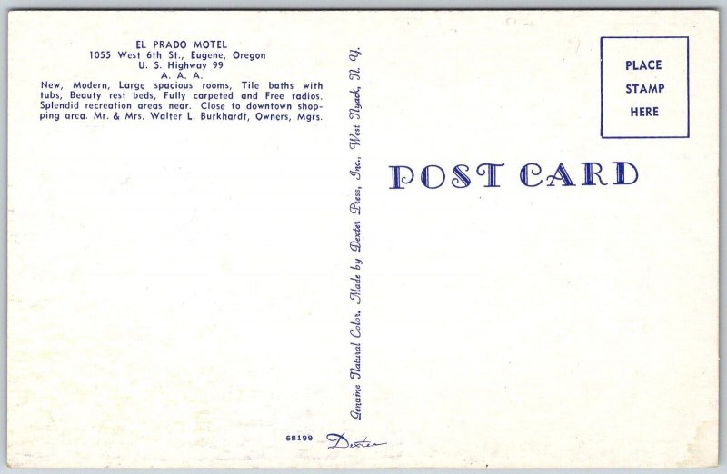 Eugene Oregon 1950s Postcard El Prado Motel