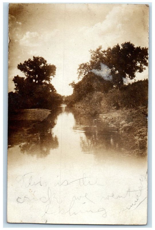 Kingfisher Oklahoma OK RPPC Photo Postcard Creek Fishing c1910 Posted Antique