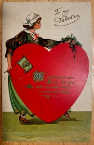 Vintage Victorian Postcard 1914 To My Valentine - Big Heart