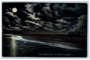 c1910 The Beach By Moonlight Palm Beach Florida FL Antique Postcard