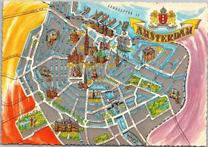 Postcard Map Netherlands Amsterdam