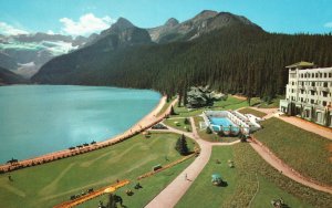 Vintage Postcard Lake Louise Jewel of Canadian Rockming Pool Chateau Lake Canada