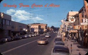 Coeur d'Alene Idaho ID Classic Crs Street Scene Texaco Ads Vintage Postcard