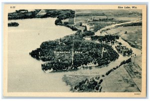 c1930's Aerial View Of Rice Lake WI, Hiawatha Park Red Cedar Isle Pines Postcard