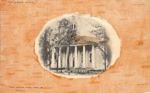 Holland, Michigan OLD FIRST CHURCH Ottawa/Allegan Co 1900s RARE Vintage Postcard