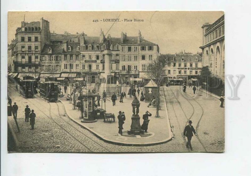 435946 FRANCE LORIENT Place Bisson TRAMS shops Cafe pharmacy Vintage postcard