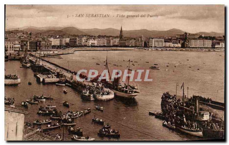 Postcard Old San Sebastina Vista General del Puerto Boat