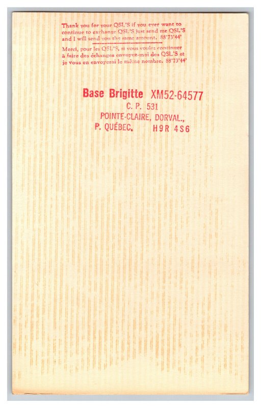 Postcard QSL CB Ham Radio Amateur Card From Dorval PQ Canada XM 52-64577 