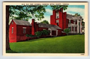 Old Fort Chiswell Mansion Wythe County Virginia Postcard Linen Unposted VA