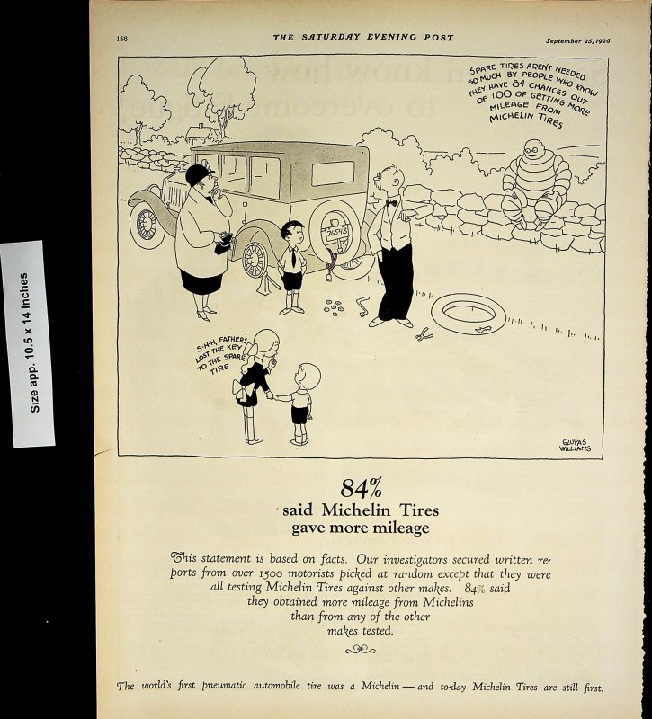 1926 Michelin Tires Comic Page Tire Man Vintage Print Ad 4456