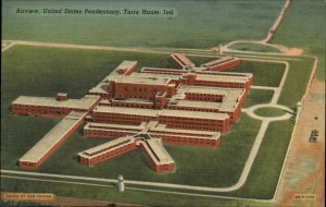 Terre Haute Indiana IN Penitentiary Prison Air View Linen Vintage Postcard