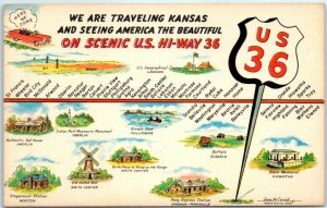 M-34365 We Are Traveling Kansas & Seeing America The Beautiful on Scenic US H...