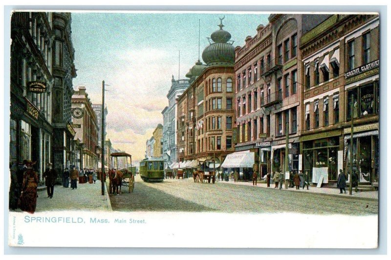 c1910's Main Street Buildings Stores Springfield Massachusetts MA Cars Postcard