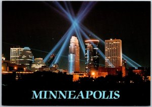 Dynamic Skyline During Laser Light Show Minneapolis Minnesota MN Postcard