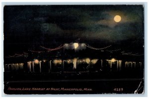 1913 Pavilion Lake Harriet Night Moon Minneapolis Minnesota MN Vintage Postcard 