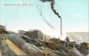 Postcard MT Butte Pennsylvania Copper & Silver Mine Railroad Chimney 1908 V208