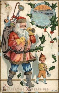 Christmas Sailing Boy Toys Embossed c1900s-10s Postcard