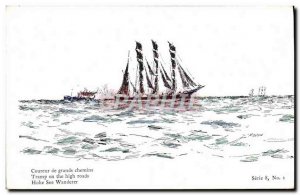 Postcard Old Boat Sailboat Racer highways Jean Marion